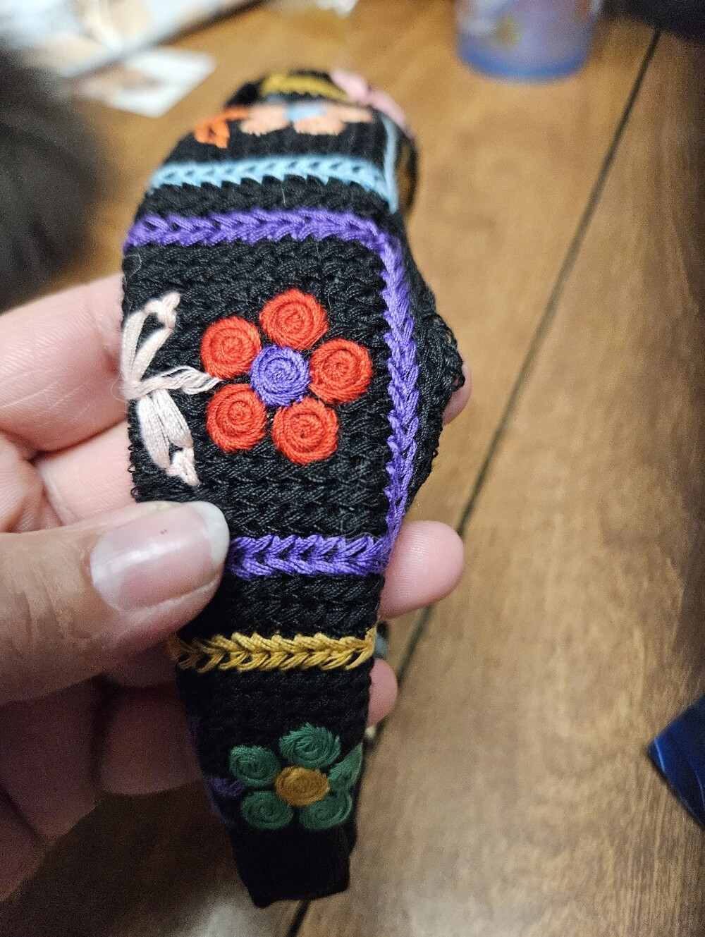 Black Embroidered Flower Headband